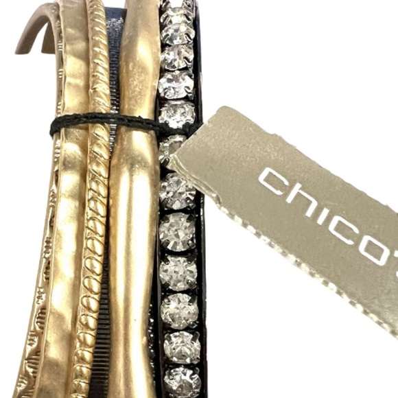 Chico's Gold Black Rhinestone Multi Bangle Bracelet stack NWT - Picture 5 of 5